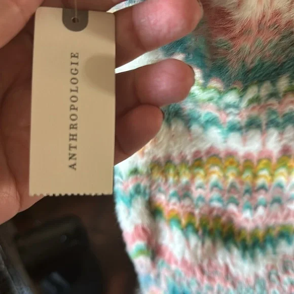 Anthropologie soft fuzzy  eyelash warm pastel print short sleeve top - Picture 5 of 6